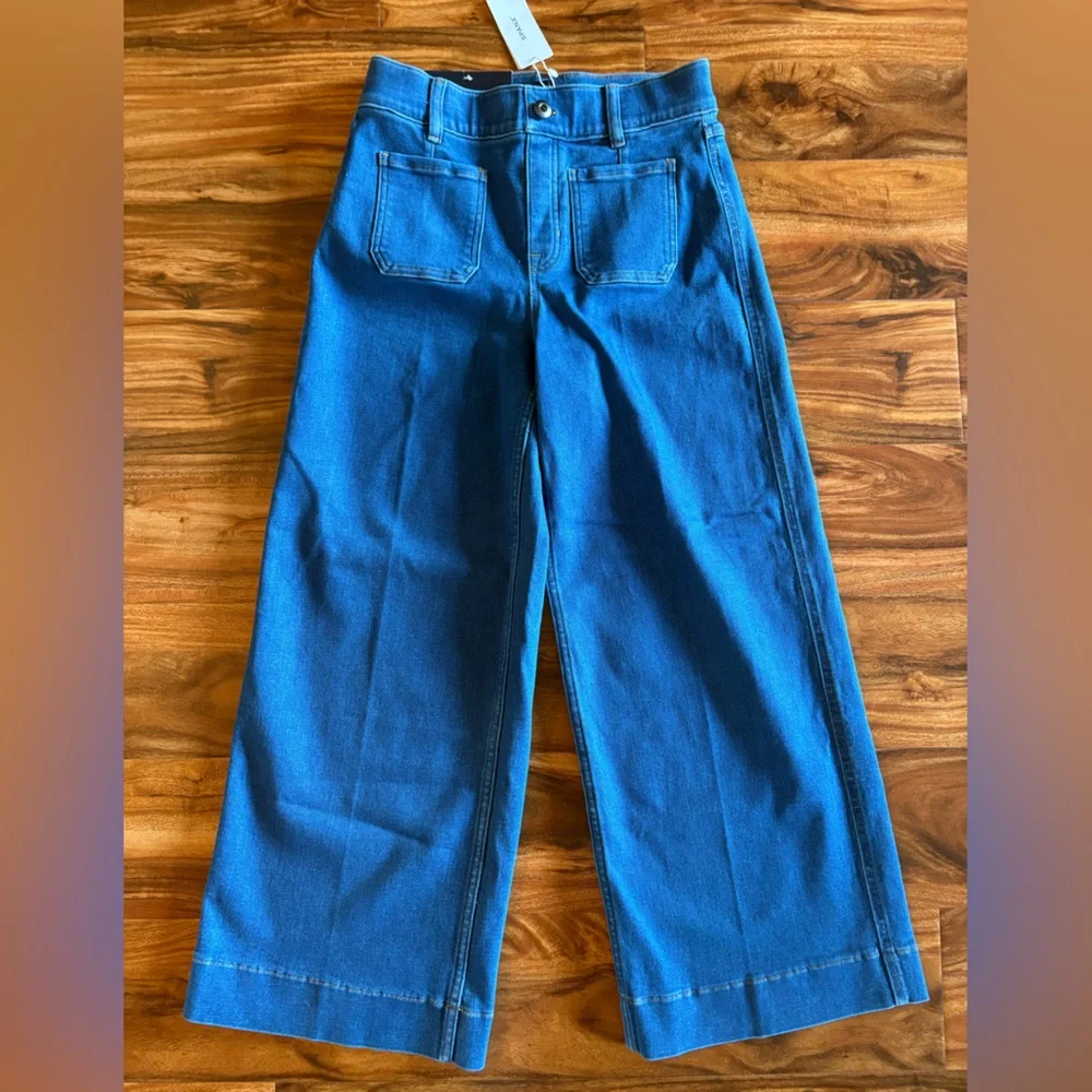 NWT SPANX Women’s Wide Leg Cropped Denim Jeans Small S Washed Blue - Picture 5 of 12